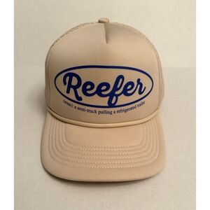 Little Bird Trucking "R*efer" Hat Cap Beige Blue Lettering Foam Mesh SnapBack